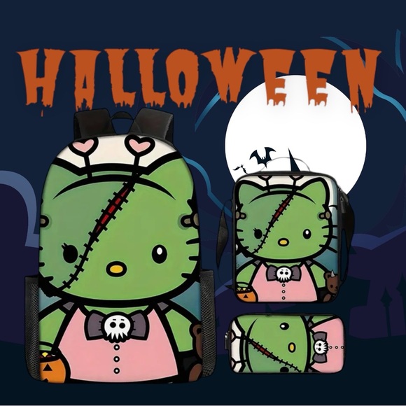 🆕 Hello Kitty Halloween Themed Backpack Set, Oxford Cloth - 3 Piece Travel Bag - Picture 8 of 9